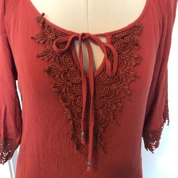 Naïf BOHO Crepe Lace Tie V-Neck Shift Mini Dress Large - Picture 2 of 8